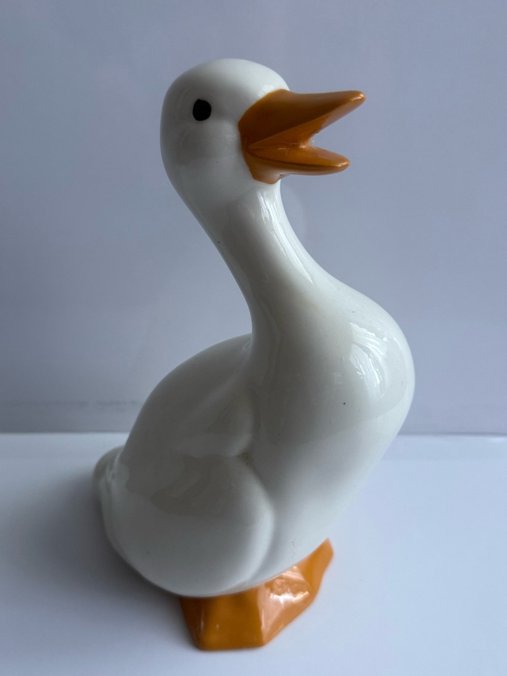 VTG 1980s White Ceramic Duck Figurine Cottagecore Open Beak - Farmhouse Decor